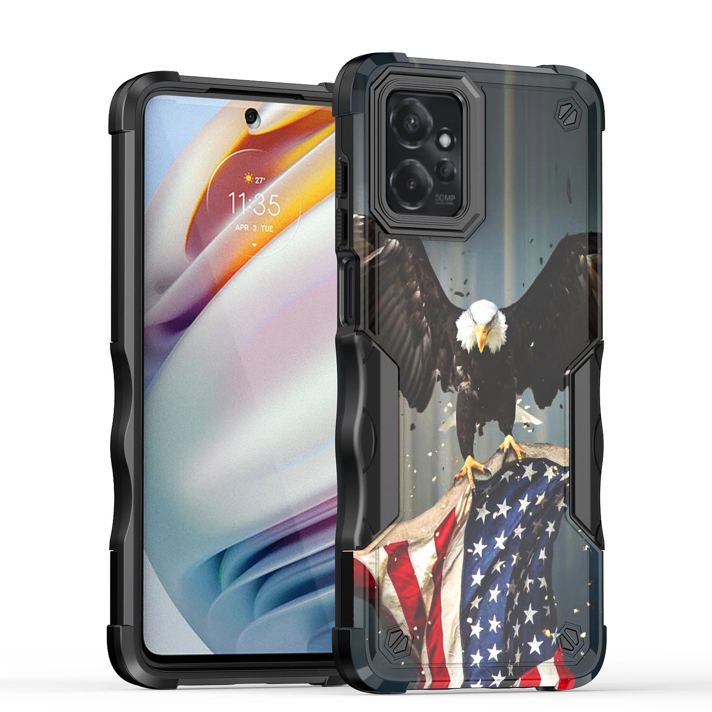 Case For Motorola Moto G Power 5G (2023) - Hybrid Grip Design Shockproof Phone Cover - American Bald Eagle Flying with Flag