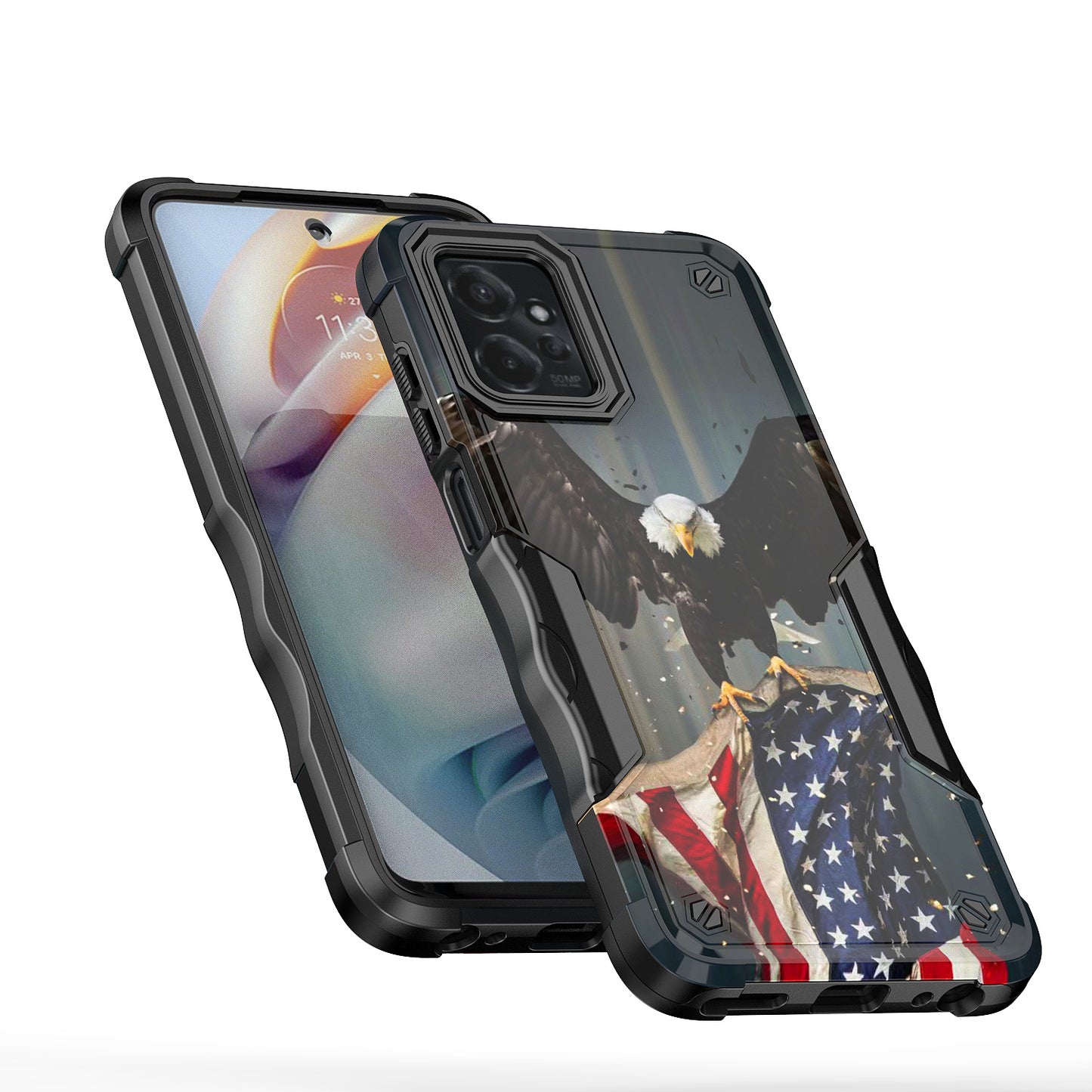 Case For Motorola Moto G Power 5G (2023) - Hybrid Grip Design Shockproof Phone Cover - American Bald Eagle Flying with Flag
