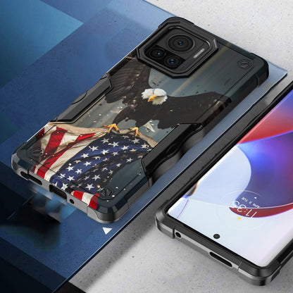 Case For Motorola Edge+ (2023) - Hybrid Grip Design Shockproof Phone Cover - American Bald Eagle Flying with Flag