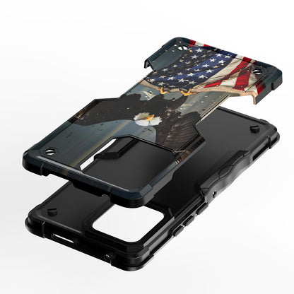 Case For Motorola Edge+ (2023) - Hybrid Grip Design Shockproof Phone Cover - American Bald Eagle Flying with Flag