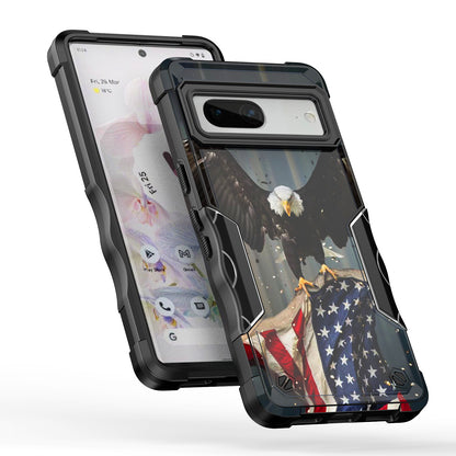 Case For Google Pixel 7a - Hybrid Grip Design Shockproof Phone Cover - American Bald Eagle Flying with Flag