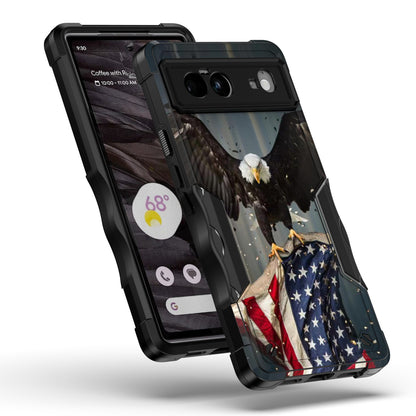 Case For Google Pixel 6 - Hybrid Grip Design Shockproof Phone Cover - American Bald Eagle Flying with Flag
