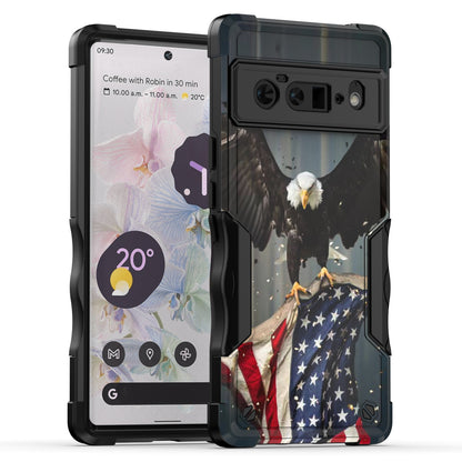 Case For Google Pixel 6 Pro - Hybrid Grip Design Shockproof Phone Cover - American Bald Eagle Flying with Flag