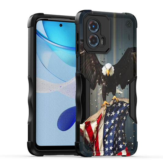 Case For Motorola Moto G 5G (2023) - Hybrid Grip Design Shockproof Phone Cover - American Bald Eagle Flying with Flag