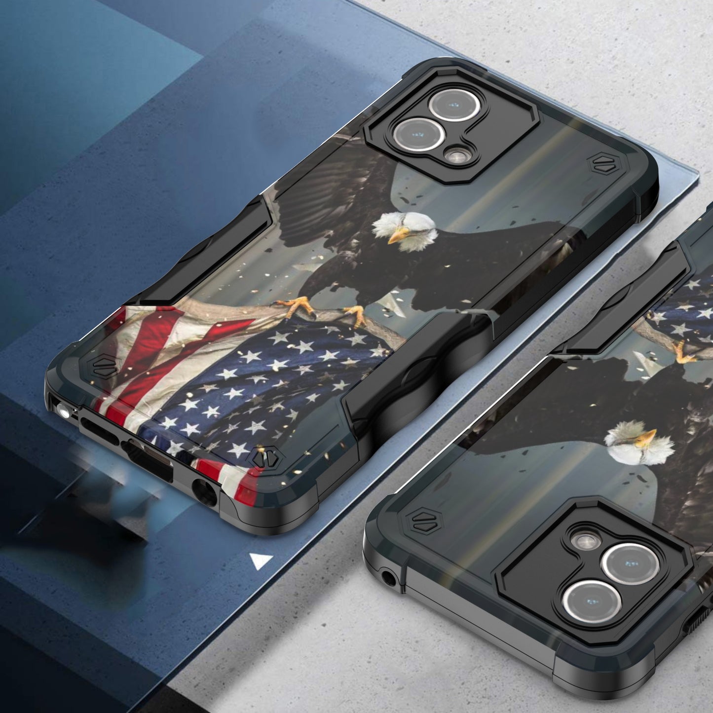 Case For Motorola Moto G Stylus 5G (2023) - Hybrid Grip Design Shockproof Phone Cover - American Bald Eagle Flying with Flag