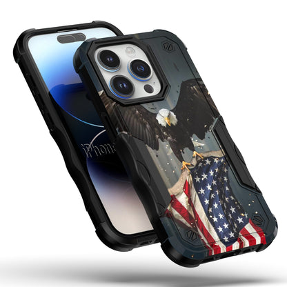 Case For Apple iPhone 15 Pro - Hybrid Grip Design Shockproof Phone Cover - American Bald Eagle Flying with Flag