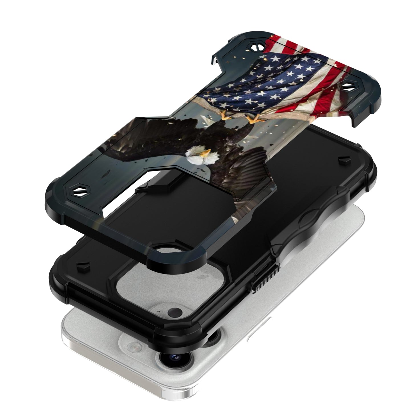 Case For Apple iPhone 15 Pro - Hybrid Grip Design Shockproof Phone Cover - American Bald Eagle Flying with Flag