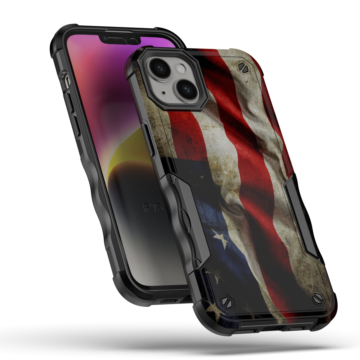 Case For Apple iPhone 15 Plus - Hybrid Grip Design Shockproof Phone Cover - American Flag