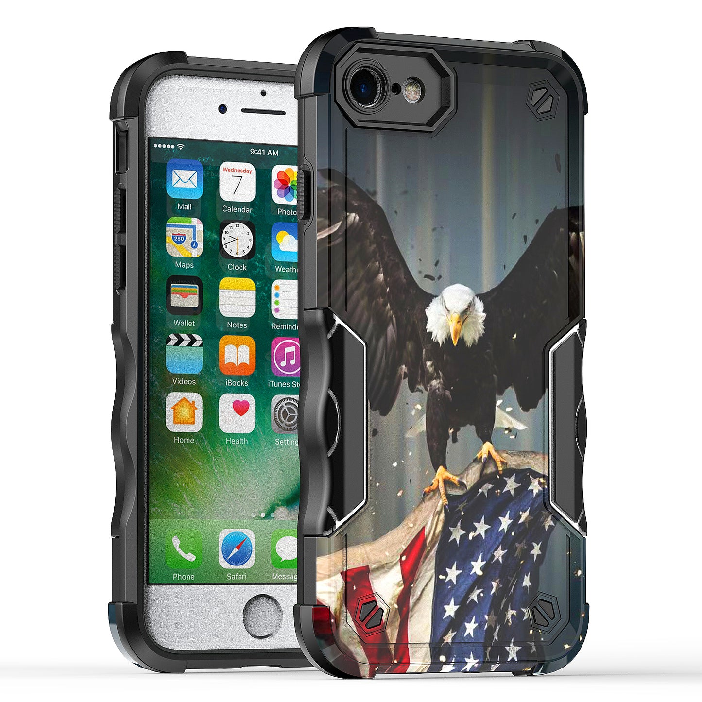 Case For Apple iPhone 6 - Hybrid Grip Design Shockproof Phone Cover - American Bald Eagle Flying with Flag