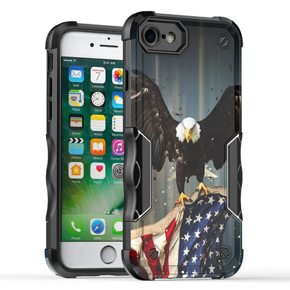 Case For Apple iPhone 8 - Hybrid Grip Design Shockproof Phone Cover - American Bald Eagle Flying with Flag