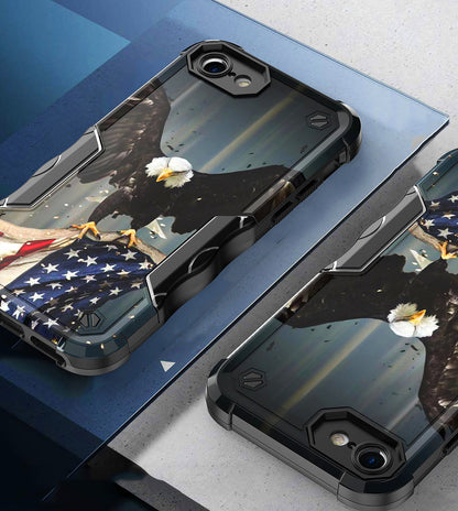 Case For Apple iPhone 7 - Hybrid Grip Design Shockproof Phone Cover - American Bald Eagle Flying with Flag
