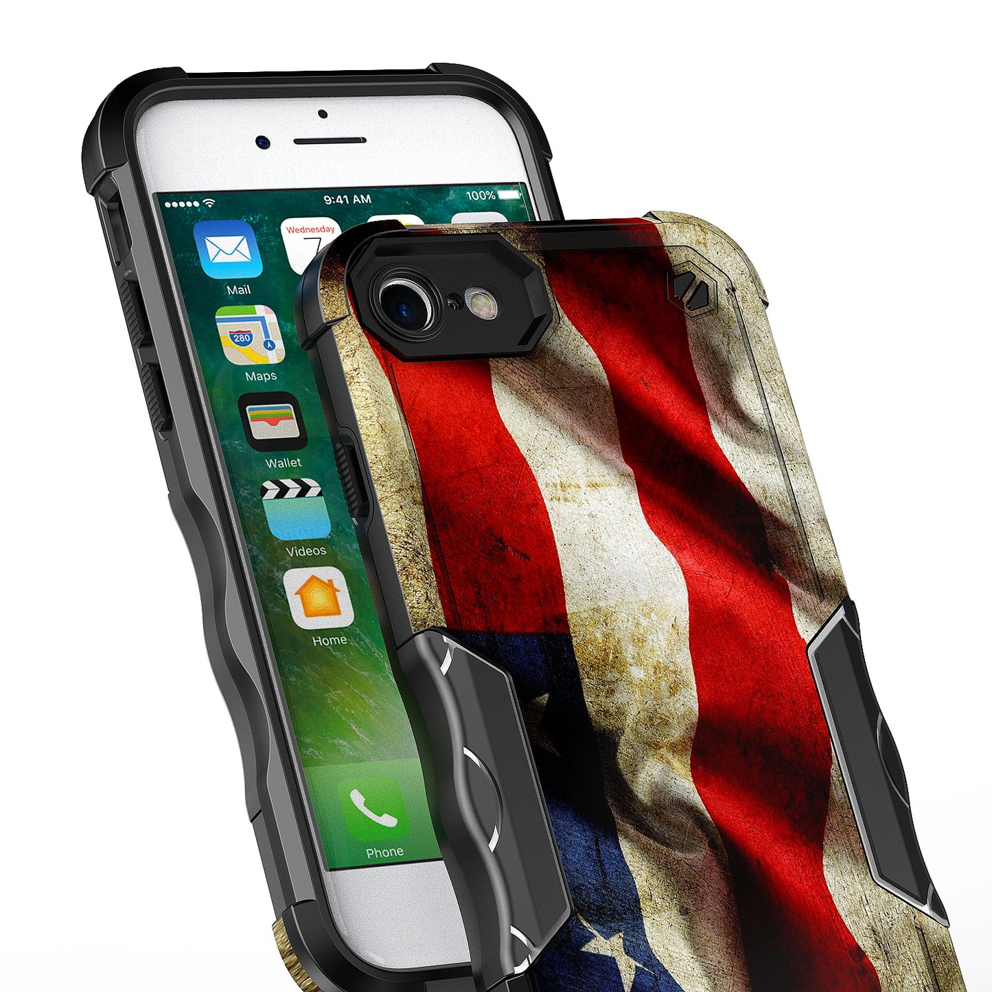 Case For Apple iPhone 8 - Hybrid Grip Design Shockproof Phone Cover - American Flag