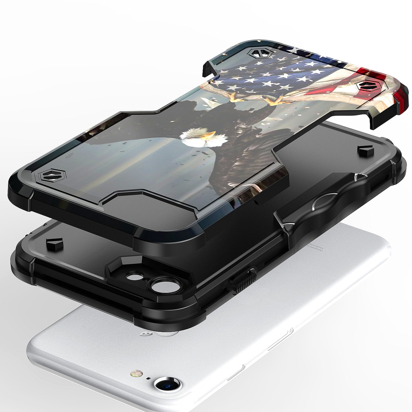 Case For Apple iPhone 6 - Hybrid Grip Design Shockproof Phone Cover - American Bald Eagle Flying with Flag