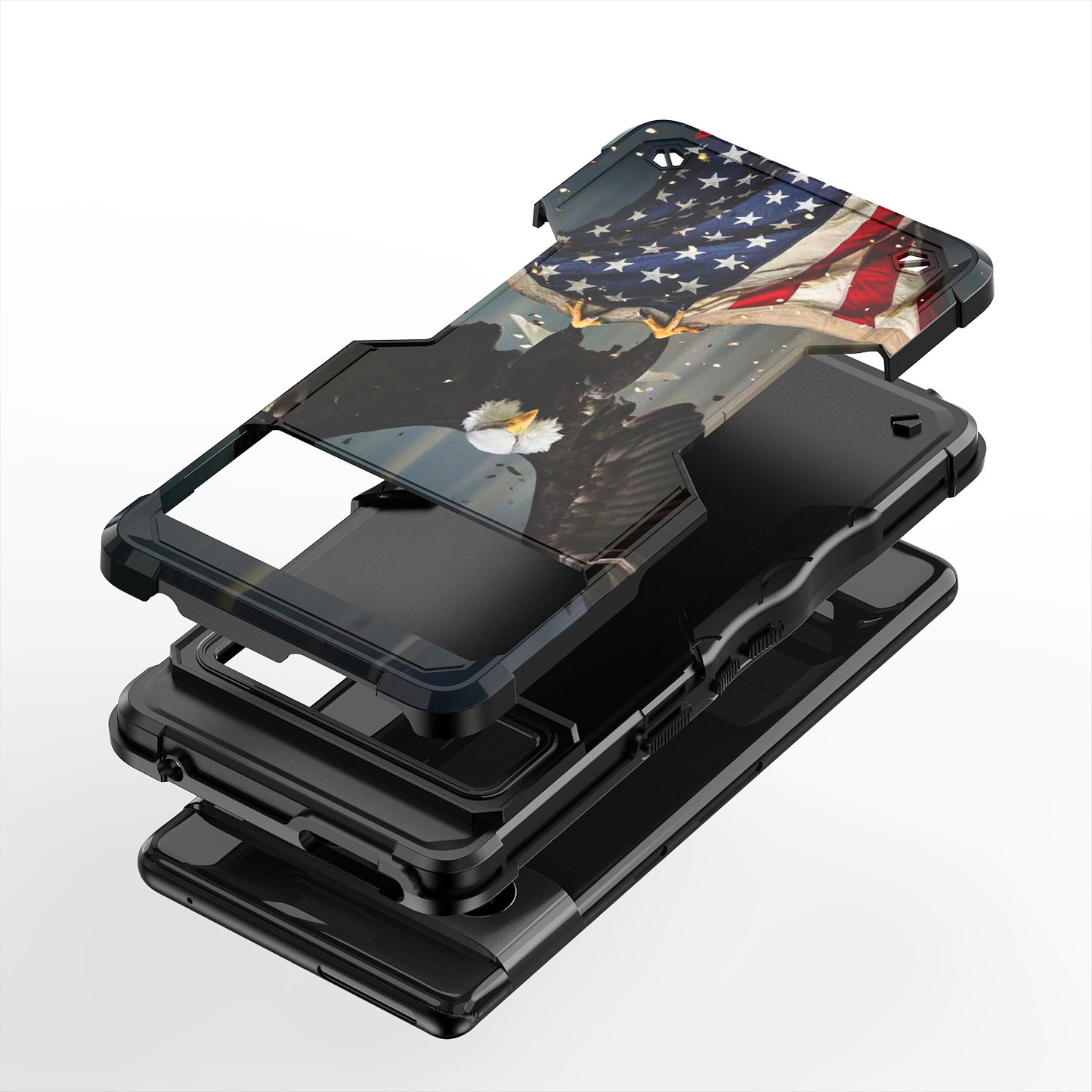 Case For Google Pixel 7 Pro - Hybrid Grip Design Shockproof Phone Cover - American Bald Eagle Flying with Flag