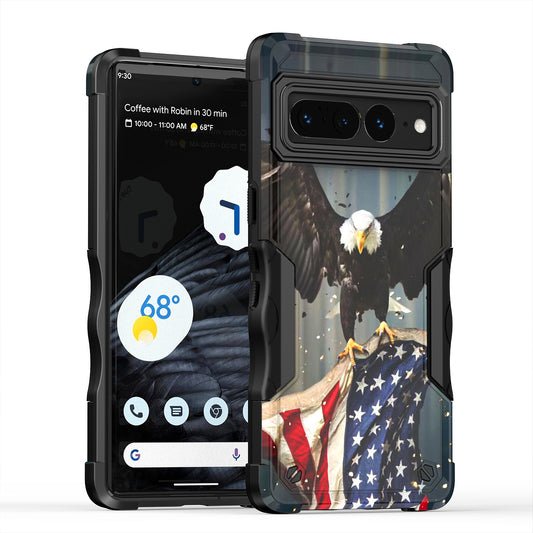 Case For Google Pixel 7 Pro - Hybrid Grip Design Shockproof Phone Cover - American Bald Eagle Flying with Flag