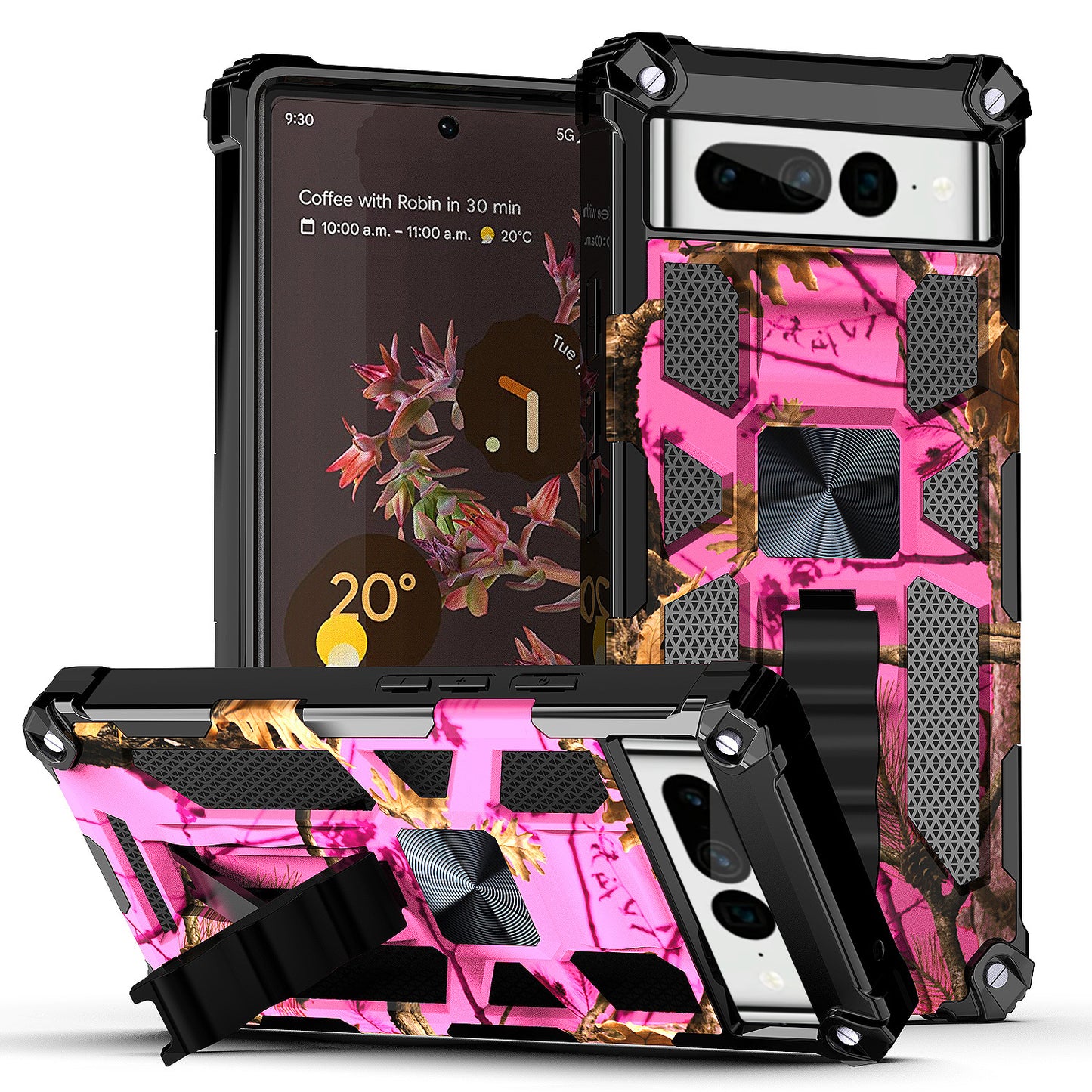 Case For Google Pixel 7 - Military Style Kickstand Phone Cover - Hunting Camo Pink