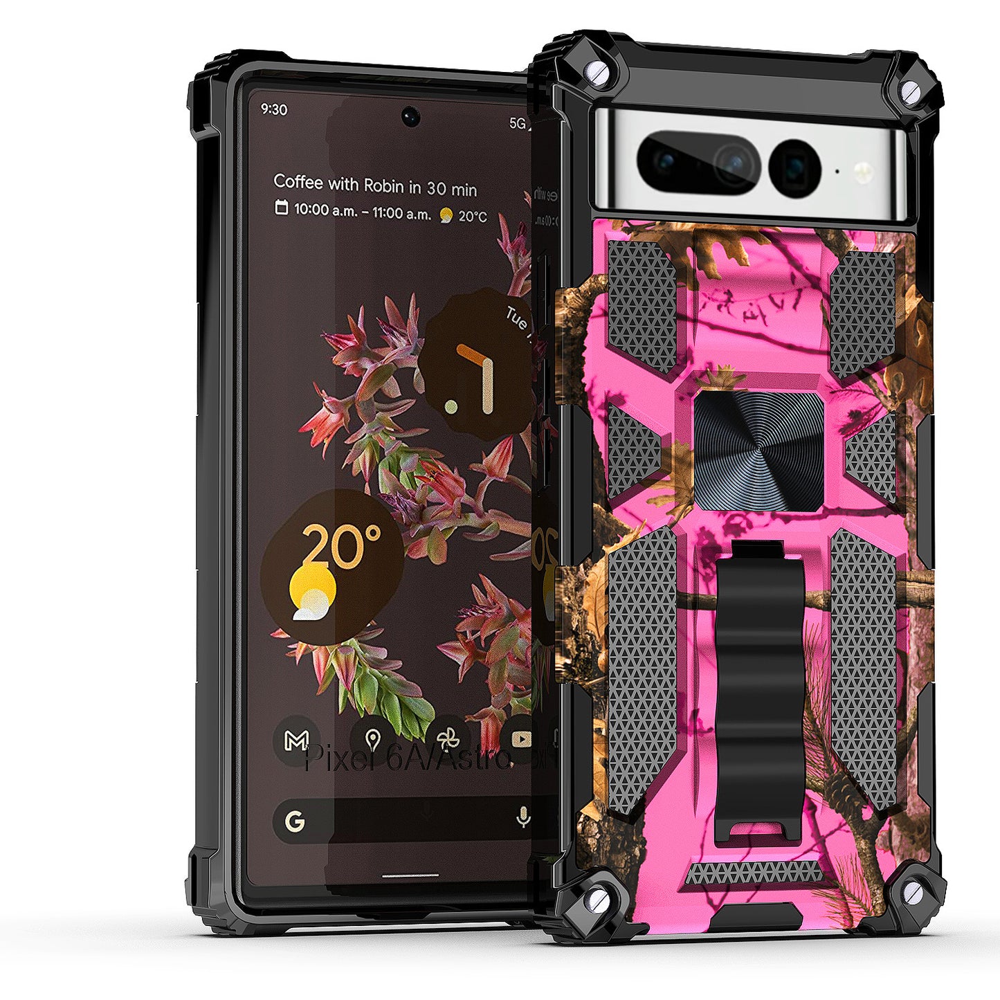 Case For Google Pixel 7 Pro - Military Style Kickstand Phone Cover - Hunting Camo Pink