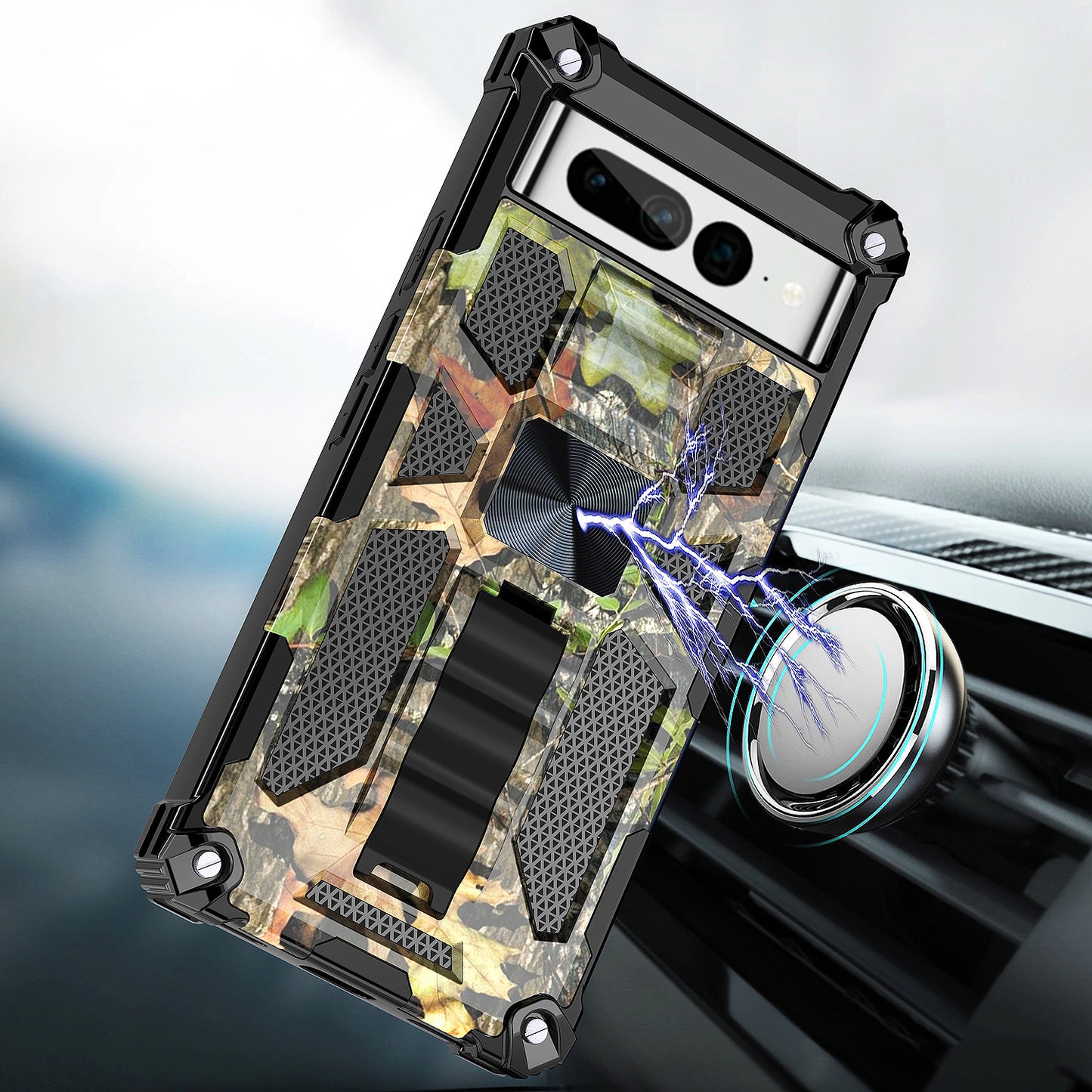Case For Google Pixel 7 Pro - Military Style Kickstand Phone Cover - Hunting Camo Green