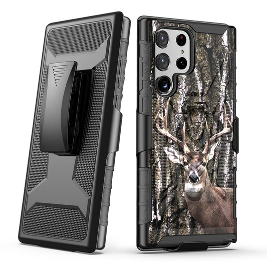 Case For Samsung Galaxy S22 - Holster Clip Case Combo Phone Cover - Whitetail Buck