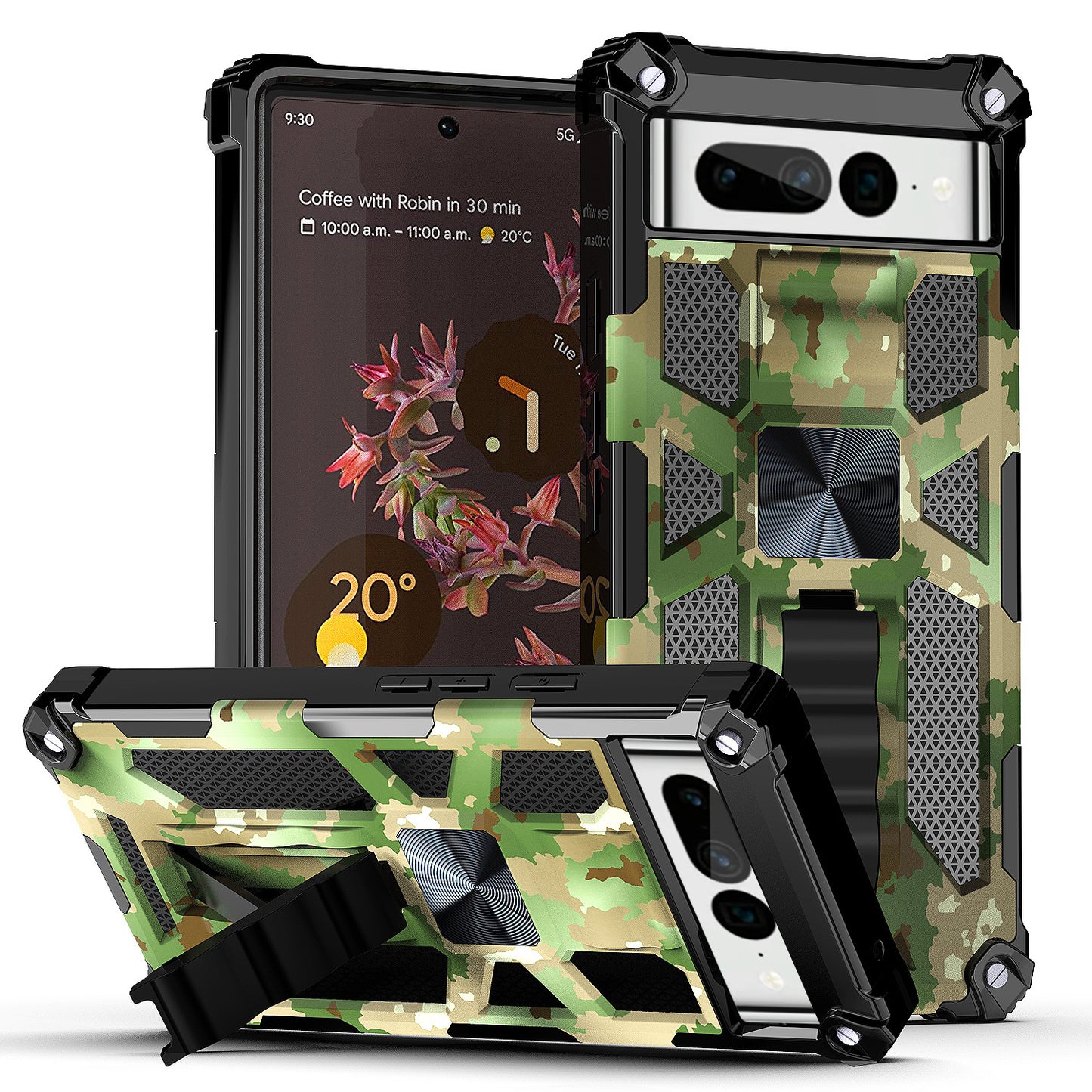 Case For Google Pixel 7 Pro - Military Style Kickstand Phone Cover - Army Camo Green