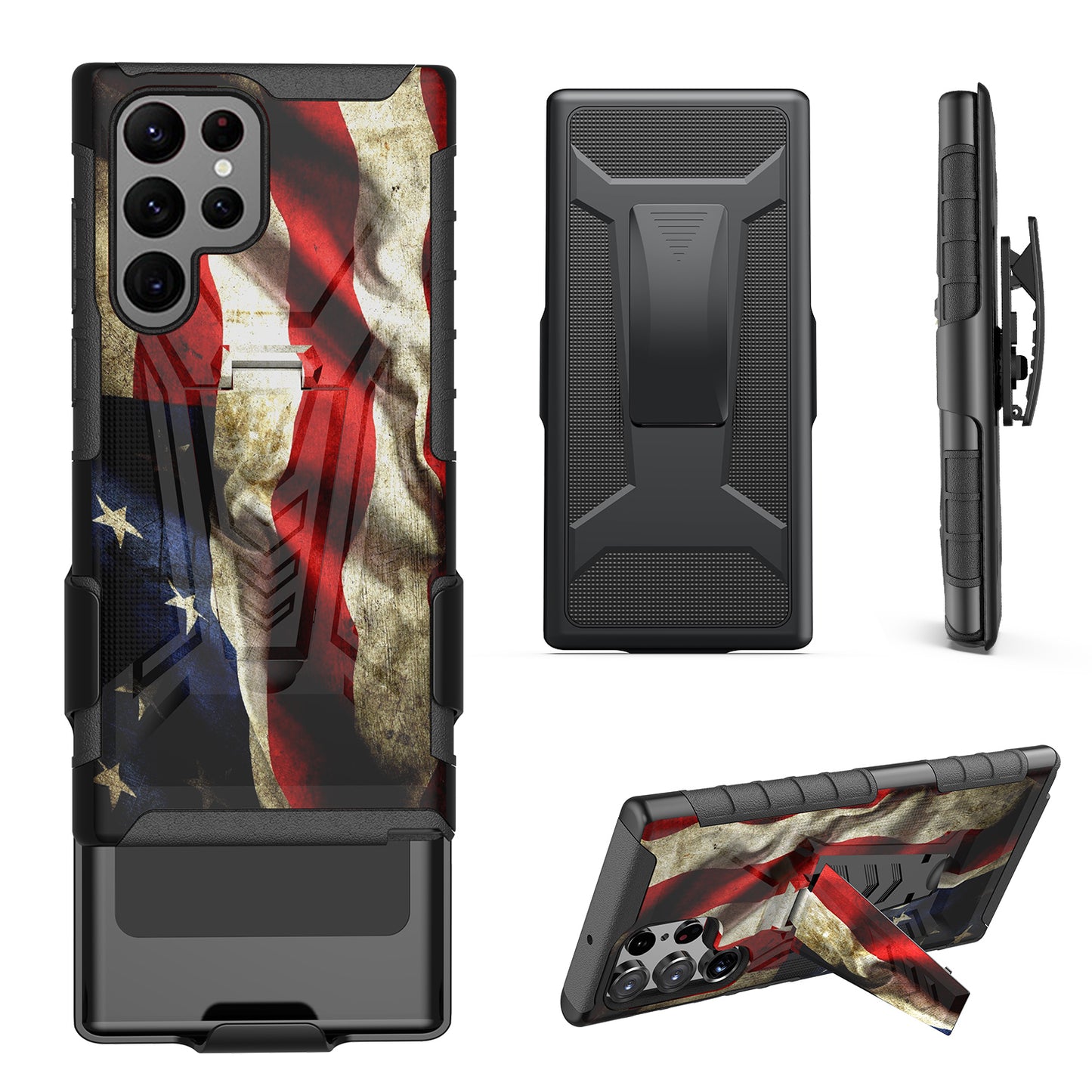 Case For Samsung Galaxy S22 ULTRA - Holster Clip Case Combo Phone Cover - American Flag