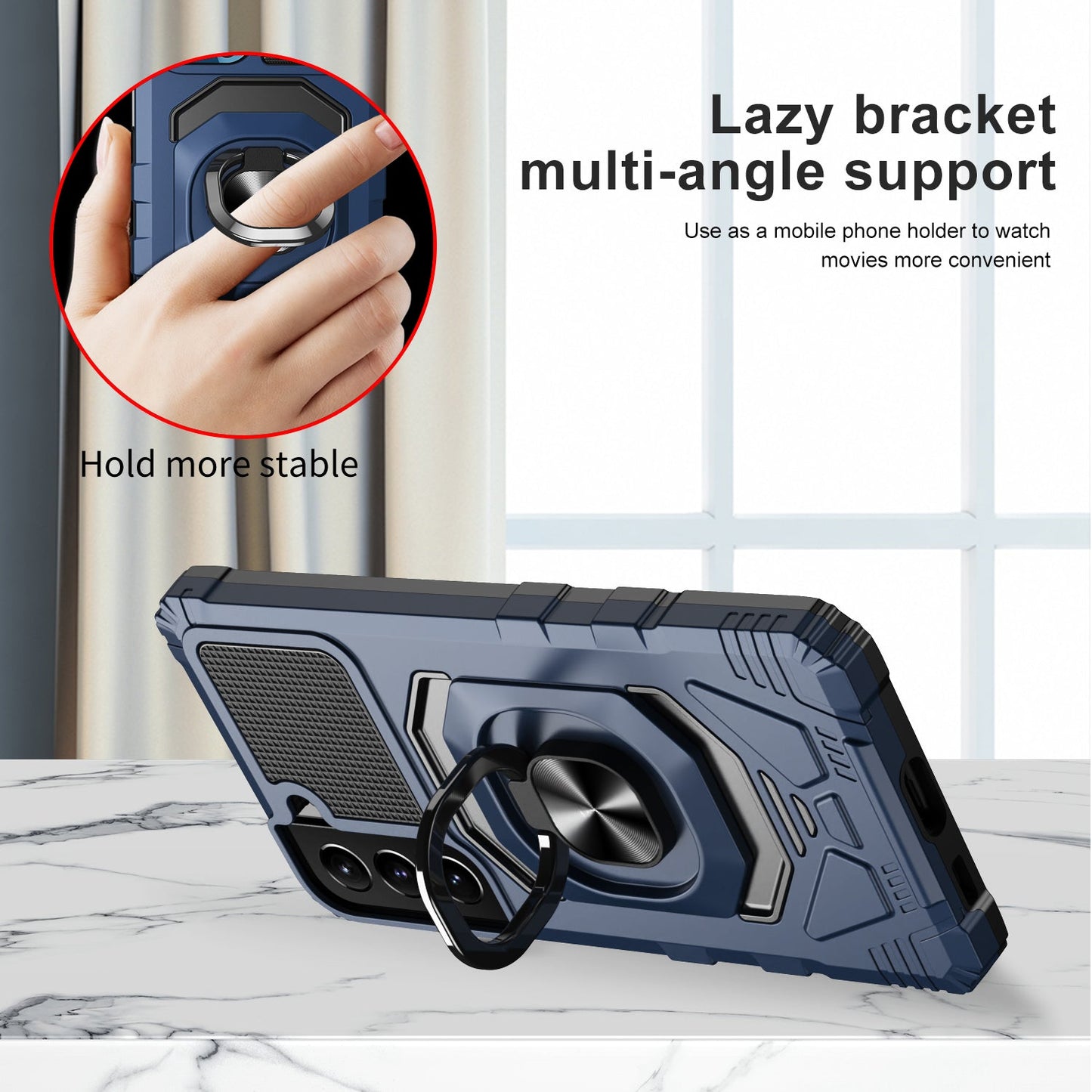 Case For Samsung Galaxy S22 - Rugged Armor Ring Stand Phone Cover - Blue