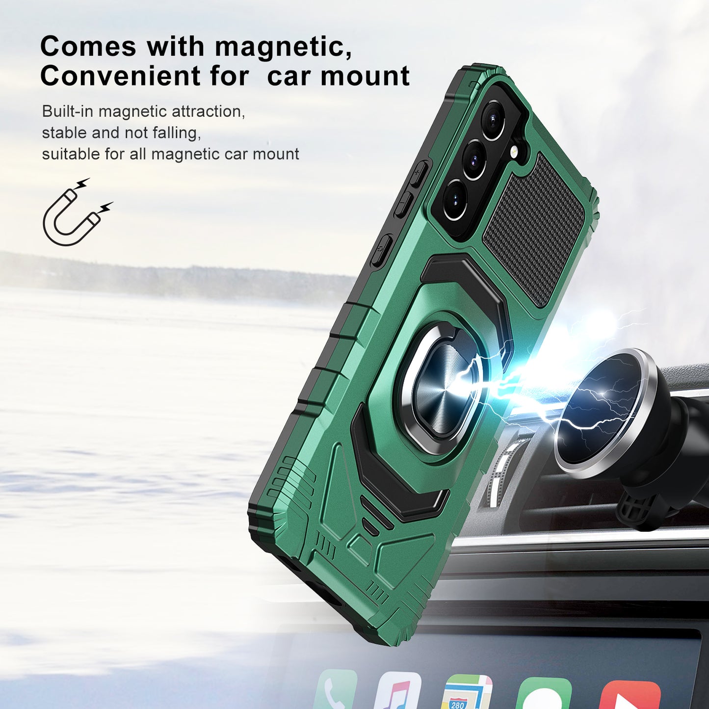 Case For Samsung Galaxy S22 PLUS - Rugged Armor Ring Stand Phone Cover - Green