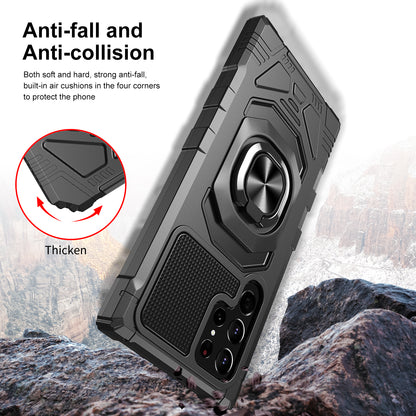 Case For Samsung Galaxy S22 ULTRA - Rugged Armor Ring Stand Phone Cover - Black