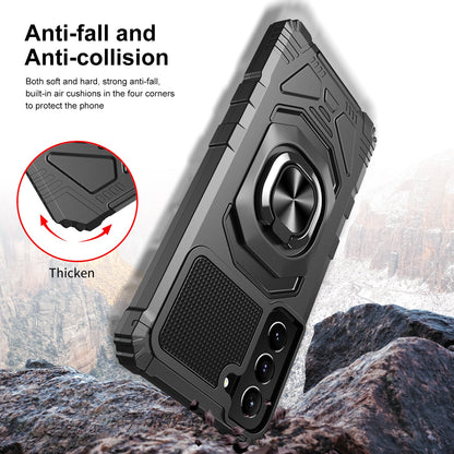 Case For Samsung Galaxy S22 PLUS - Rugged Armor Ring Stand Phone Cover - Black