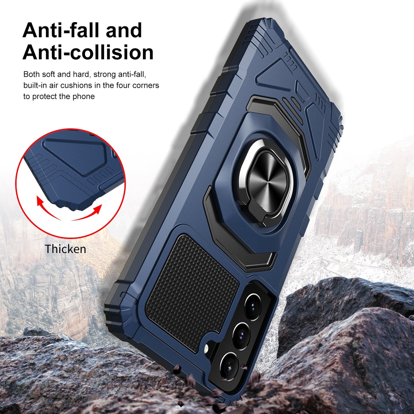 Case For Samsung Galaxy S22 - Rugged Armor Ring Stand Phone Cover - Blue