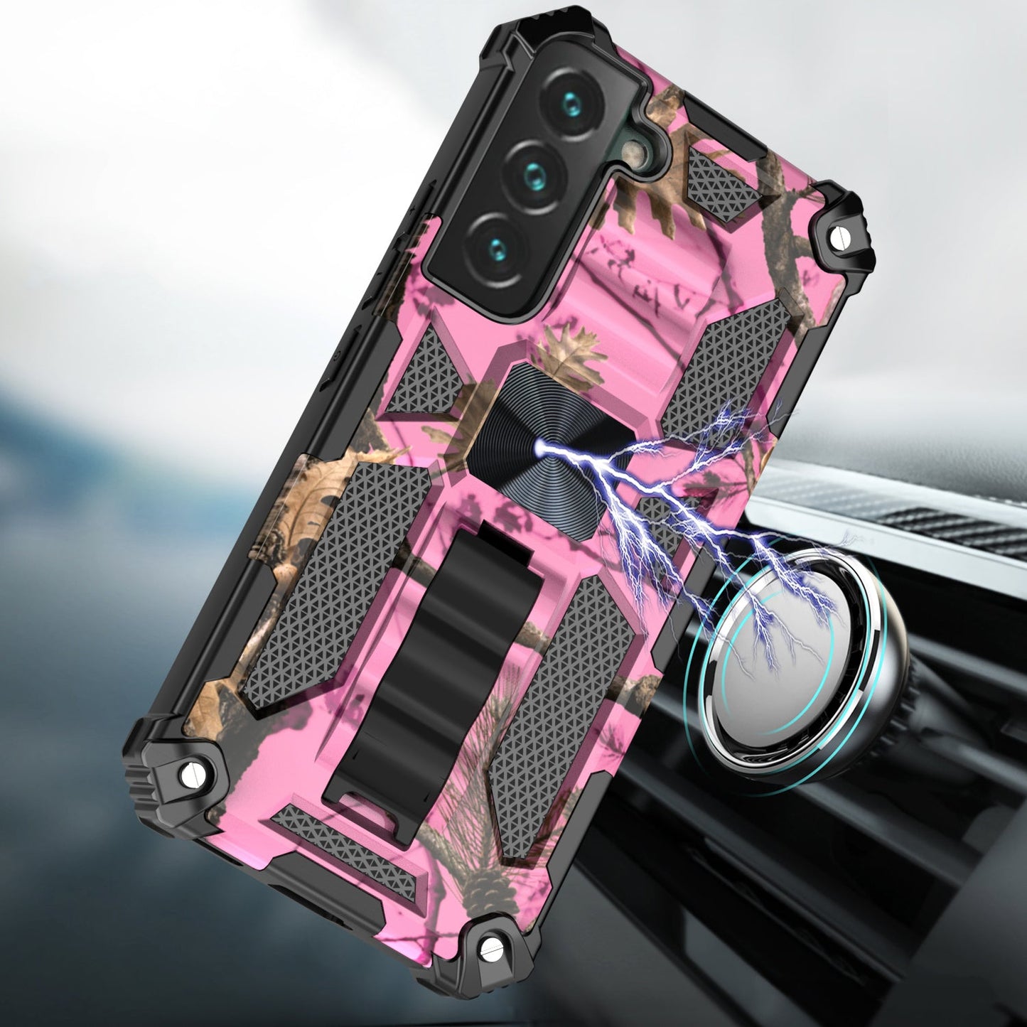 Case For Samsung Galaxy S22 - Military Style Kickstand Phone Cover - Hunting Camo Pink