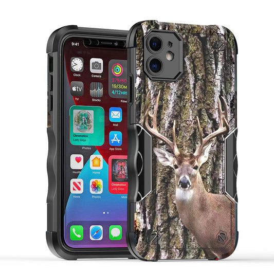 Case For Apple iPhone 12 - Hybrid Grip Design Shockproof Phone Cover - Whitetail Buck
