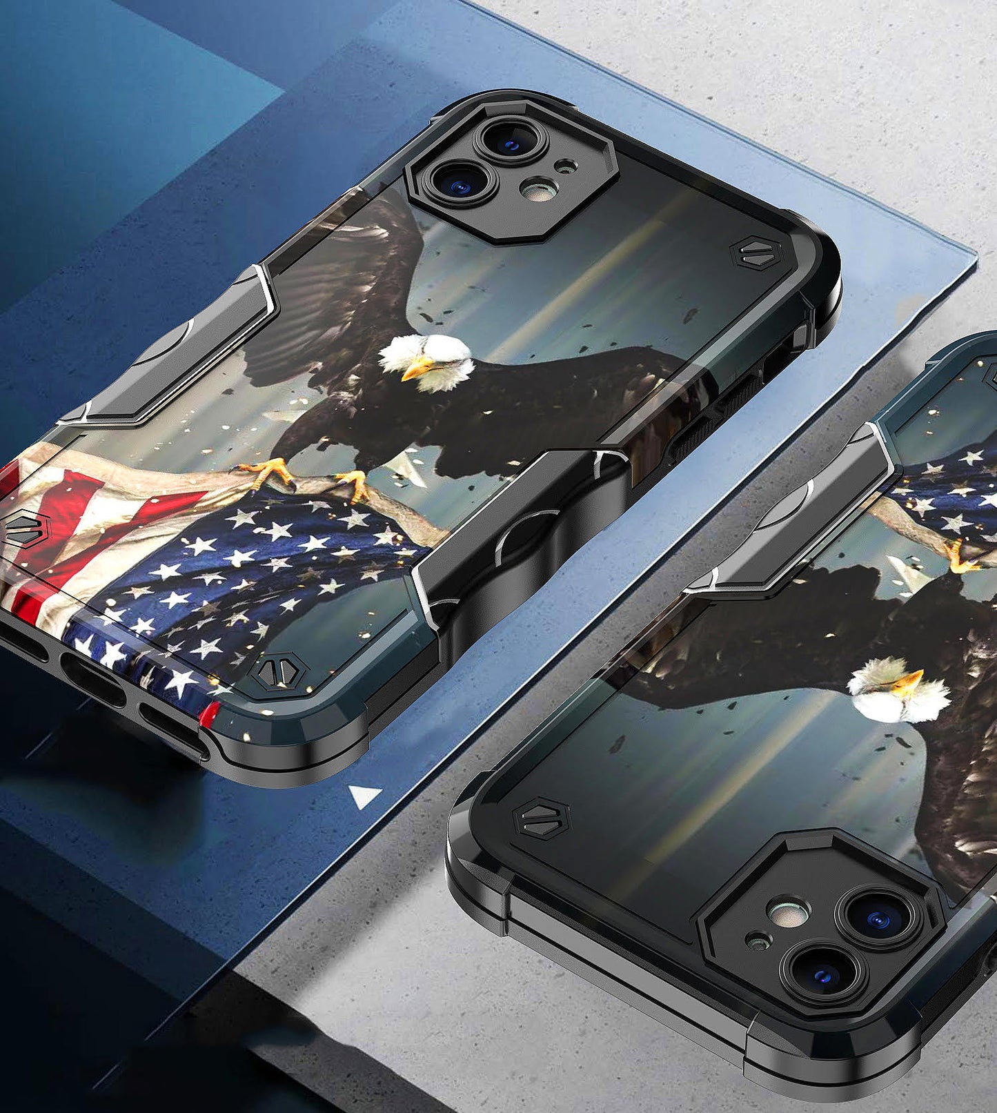 Case For Apple iPhone 12 mini - Hybrid Grip Design Shockproof Phone Cover - American Bald Eagle Flying with Flag