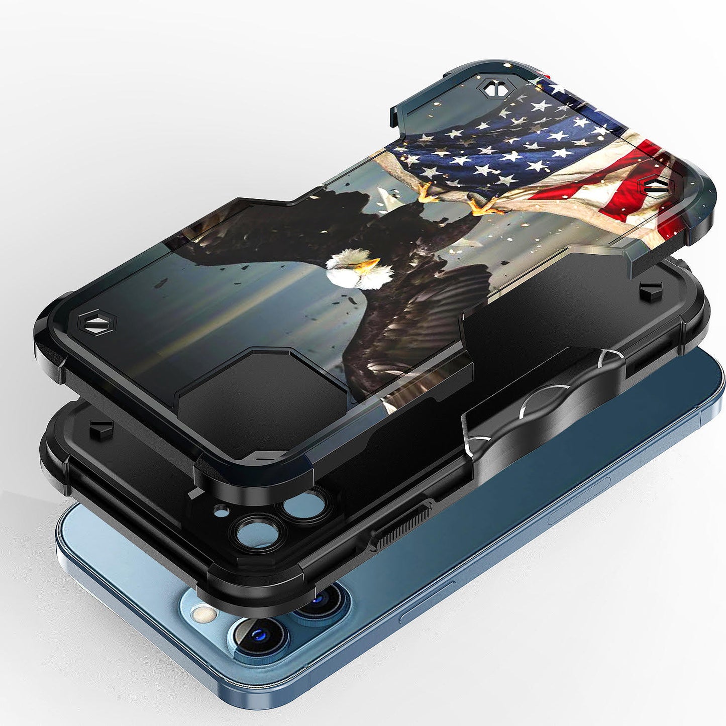 Case For Apple iPhone 12 Pro - Hybrid Grip Design Shockproof Phone Cover - American Bald Eagle Flying with Flag