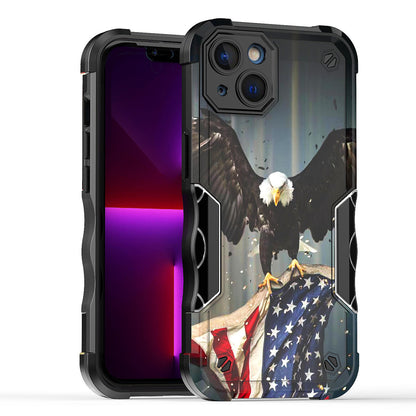 Case For Apple iPhone 14 - Hybrid Grip Design Shockproof Phone Cover - American Bald Eagle Flying with Flag