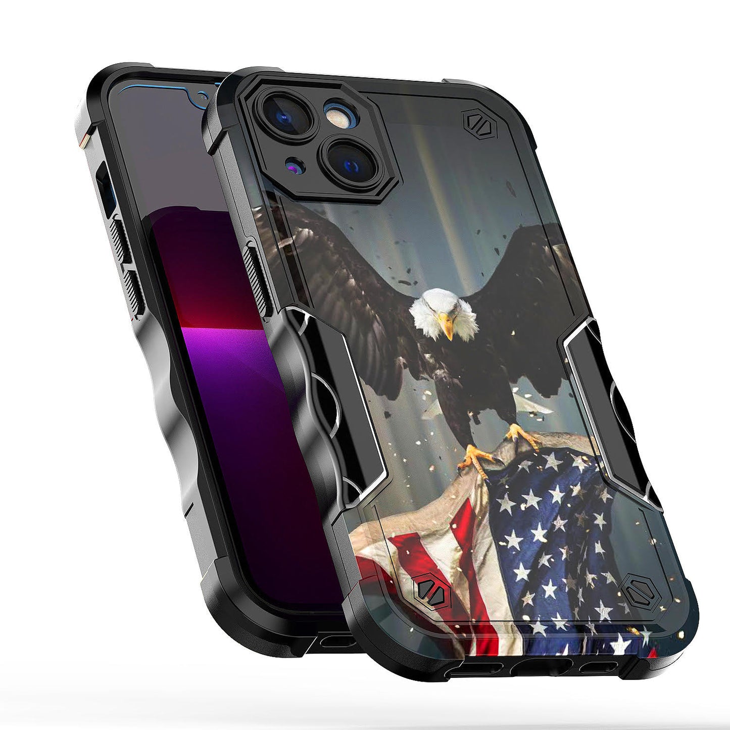 Case For Apple iPhone 13 Mini - Hybrid Grip Design Shockproof Phone Cover - American Bald Eagle Flying with Flag