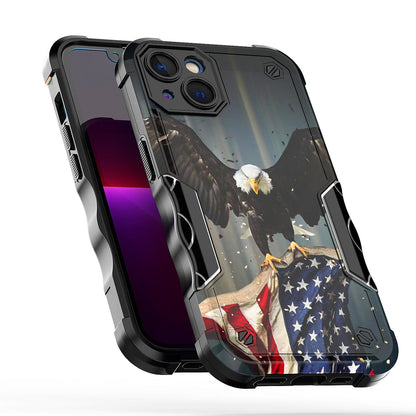 Case For Apple iPhone 14 Plus - Hybrid Grip Design Shockproof Phone Cover - American Bald Eagle Flying with Flag