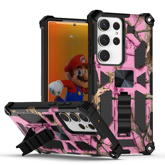 Case For Samsung Galaxy S23 ULTRA - Military Style Kickstand Phone Cover - Hunting Camo Pink