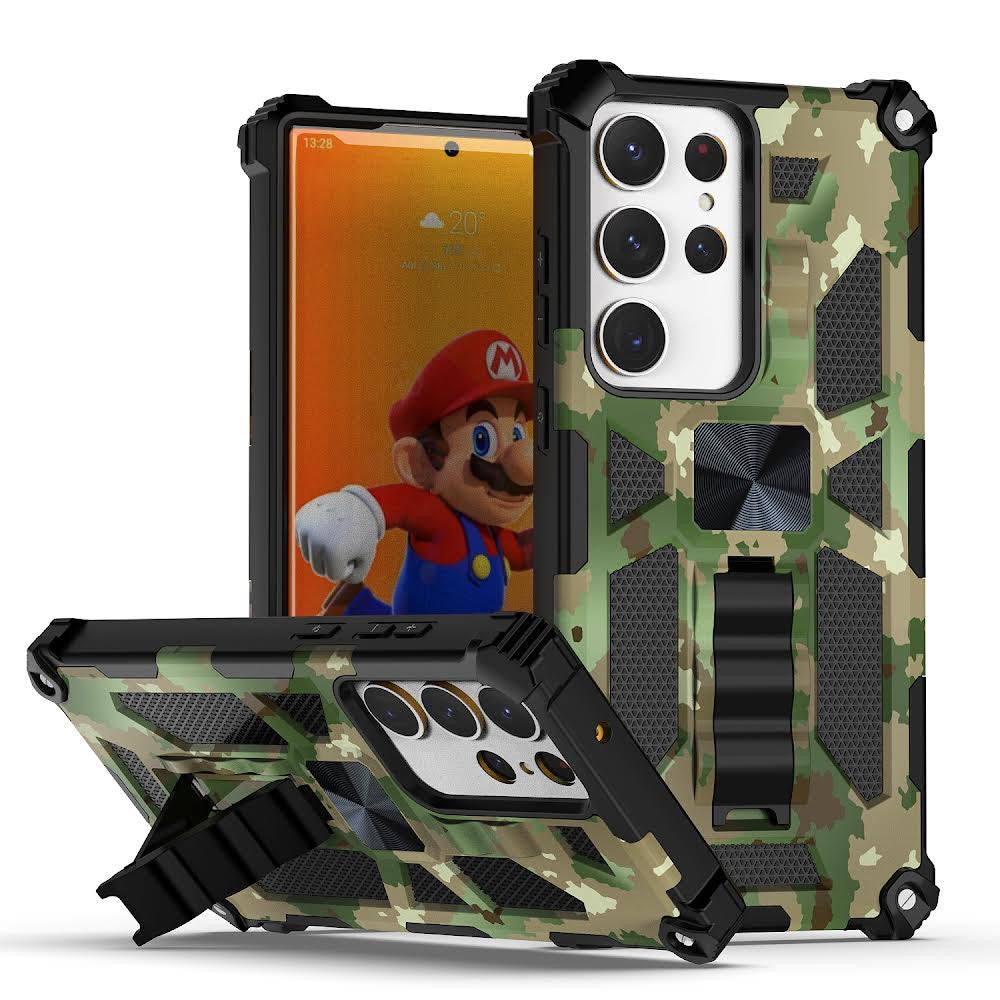 Case For Samsung Galaxy S23 ULTRA - Military Style Kickstand Phone Cover - Army Camo Green
