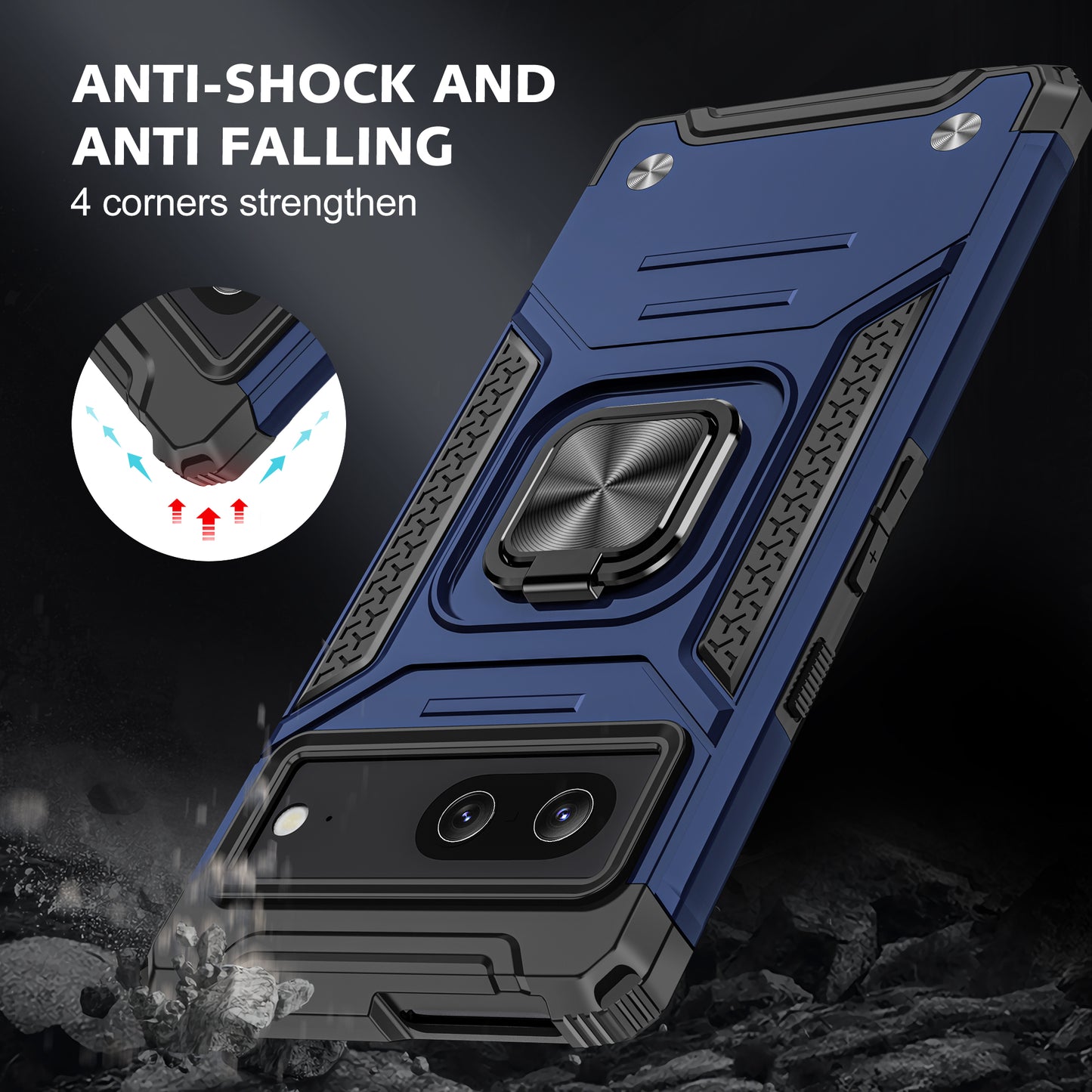 Case For Google Pixel 7 Shockproof Ring Stand Phone Cover - Blue