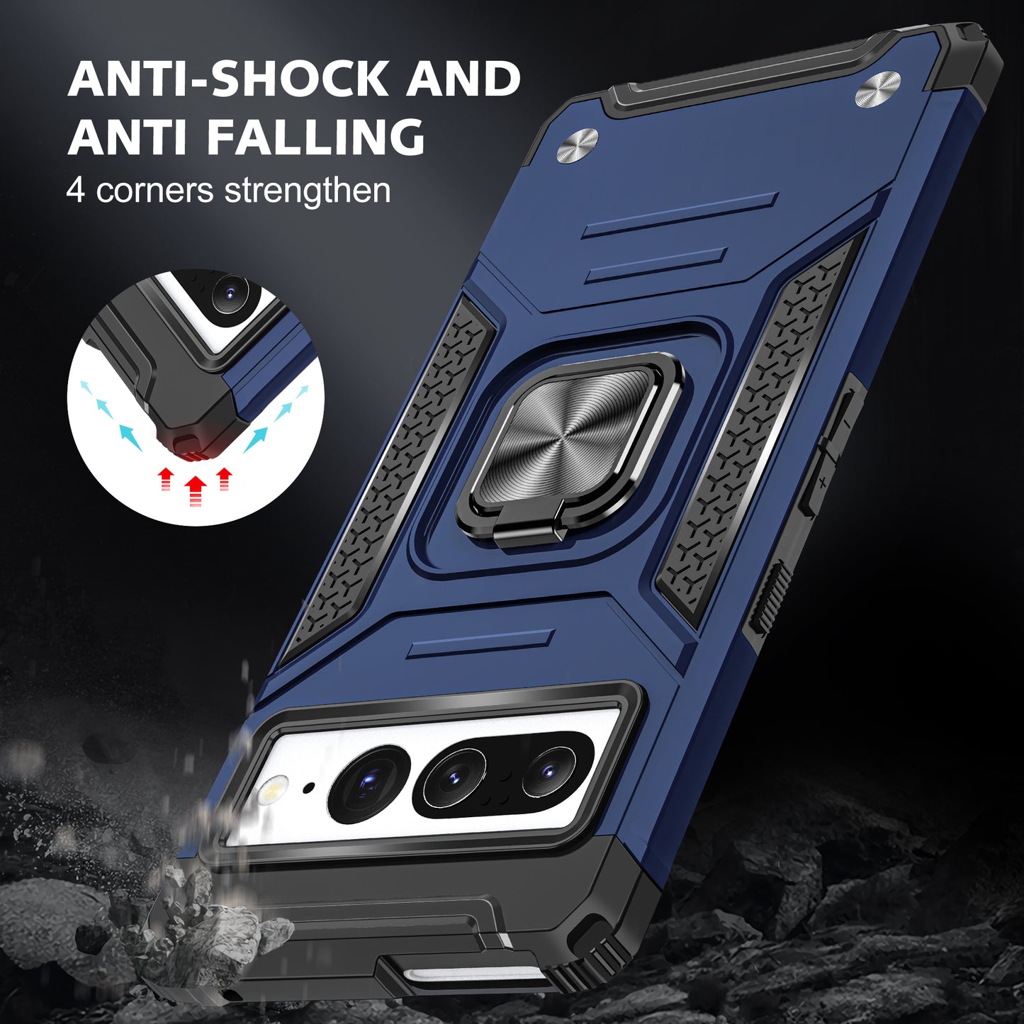Case For Google Pixel 7 PRO - Shockproof Ring Stand Phone Cover - Blue