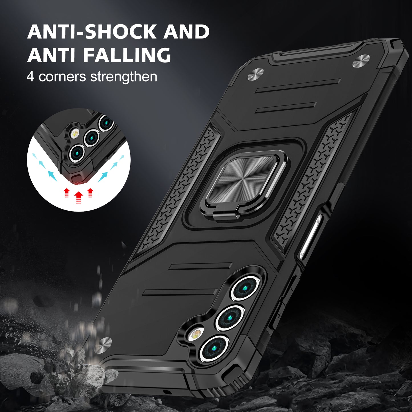 Case For Samsung Galaxy A14 5G Shockproof Ring Stand Phone Cover - Black