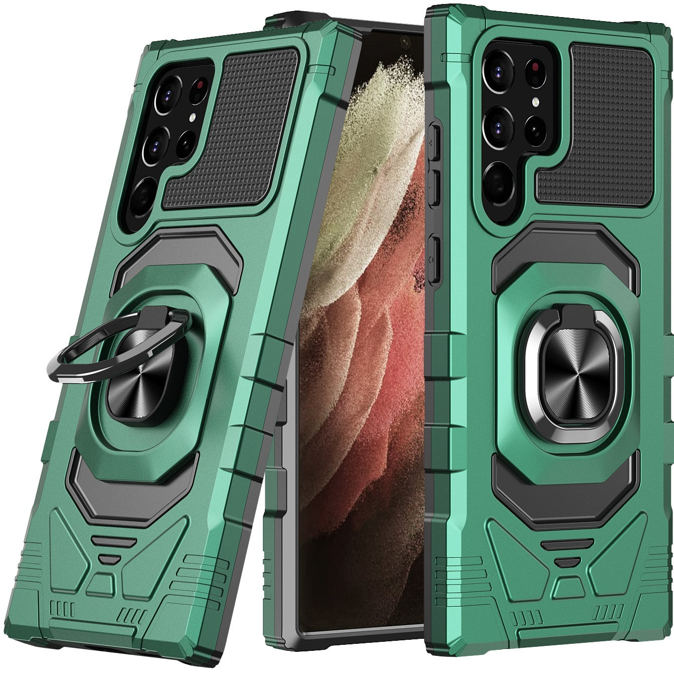 Case For Samsung Galaxy S22 ULTRA - Rugged Armor Ring Stand Phone Cover - Green