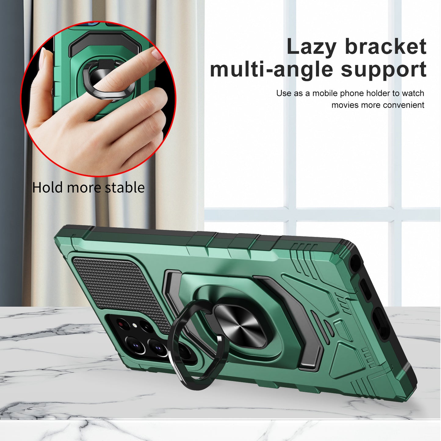 Case For Samsung Galaxy S22 ULTRA - Rugged Armor Ring Stand Phone Cover - Green