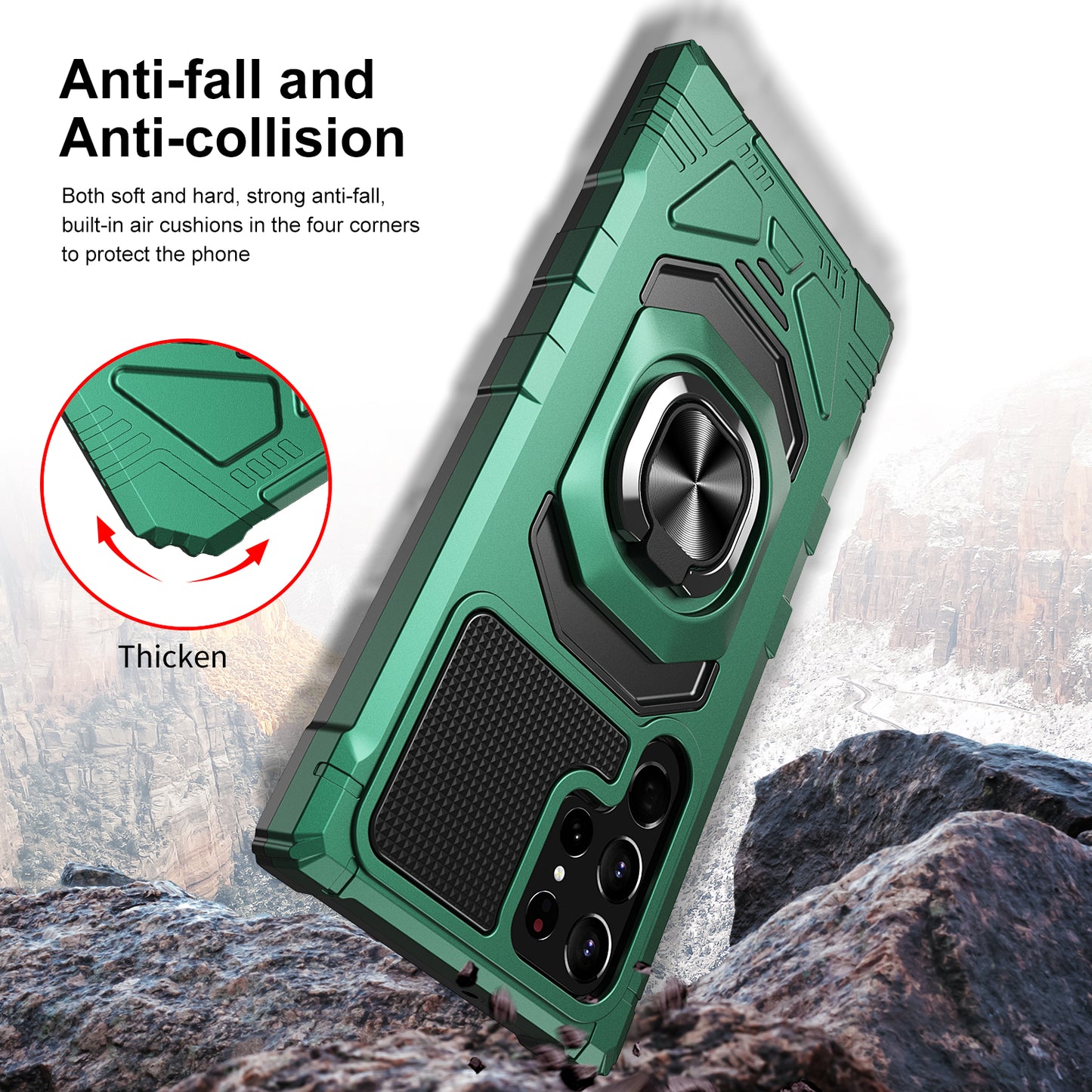 Case For Samsung Galaxy S22 ULTRA - Rugged Armor Ring Stand Phone Cover - Green