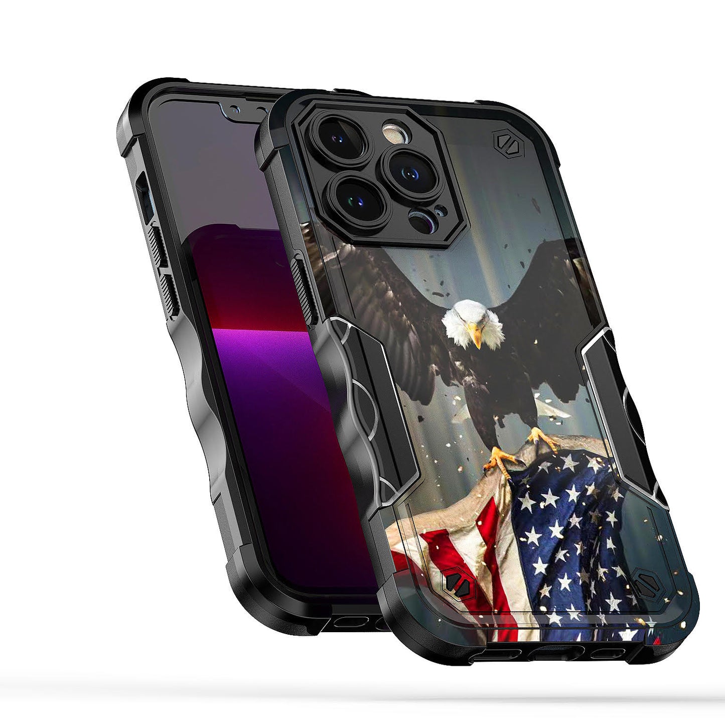 Case For Apple iPhone 14 Pro - Hybrid Grip Design Shockproof Phone Cover - American Bald Eagle Flying with Flag