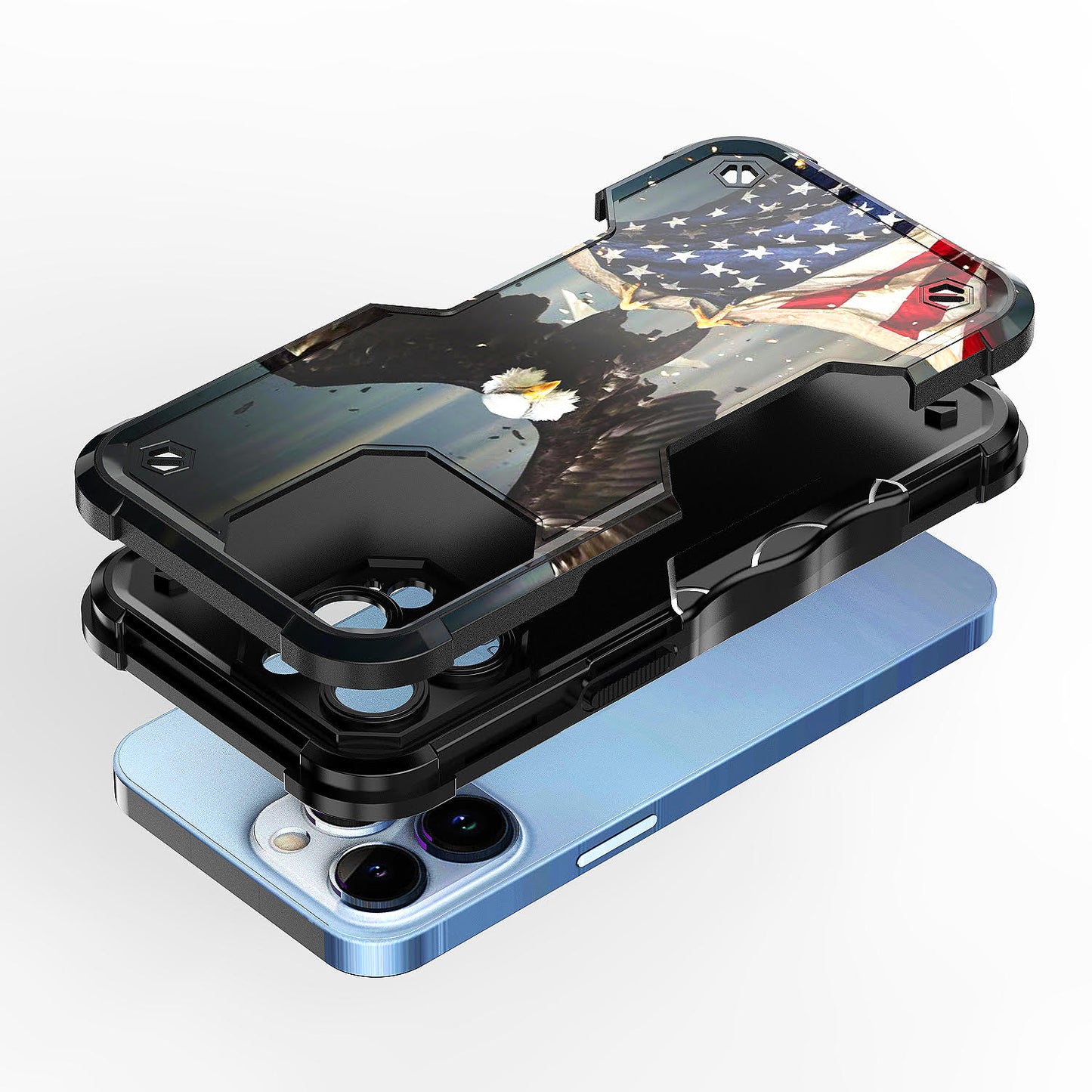 Case For Apple iPhone 14 Pro - Hybrid Grip Design Shockproof Phone Cover - American Bald Eagle Flying with Flag