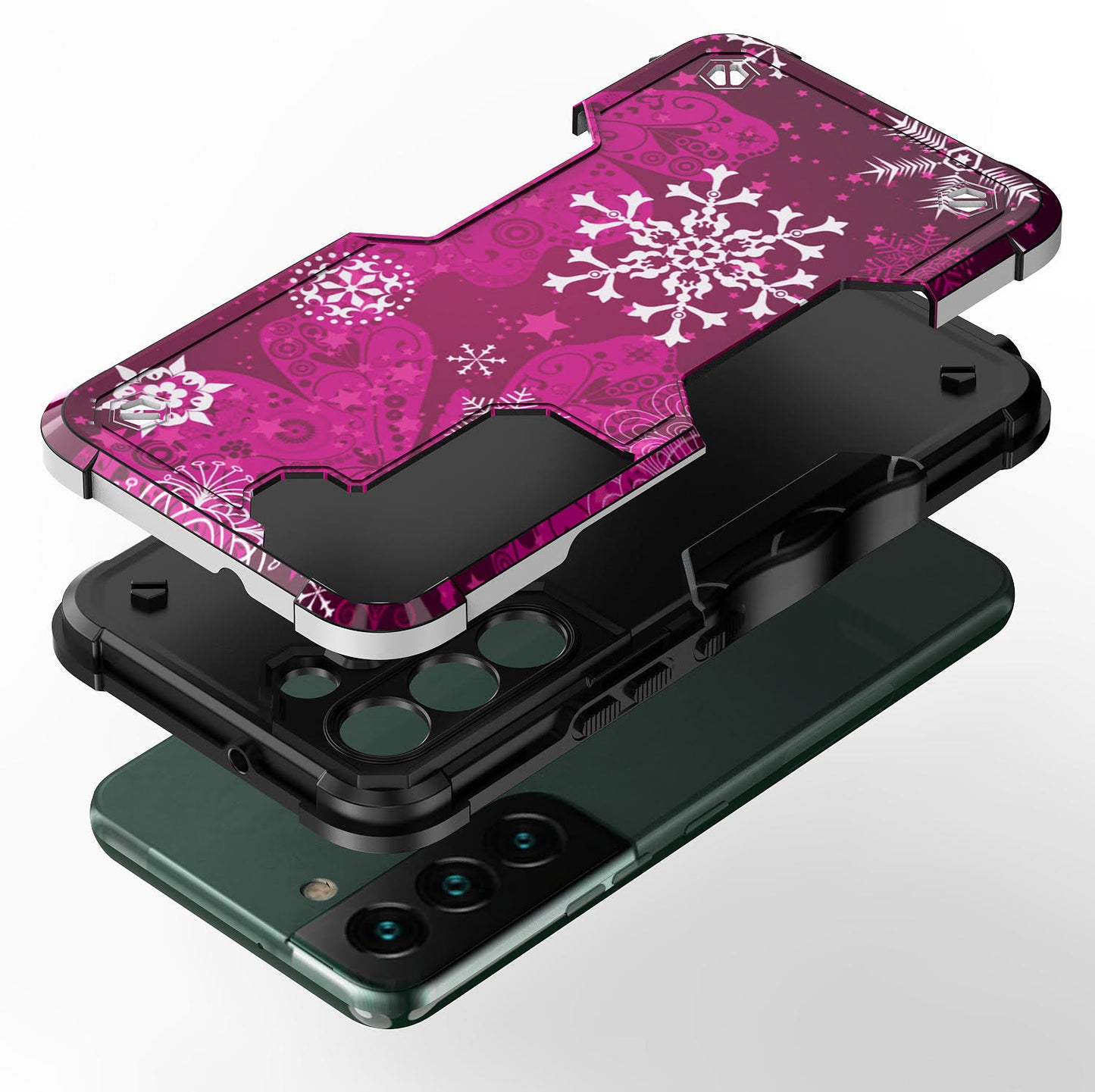 Case For Samsung Galaxy S22 - Hybrid Grip Design Shockproof Phone Cover - Butterfly and Snowflakes