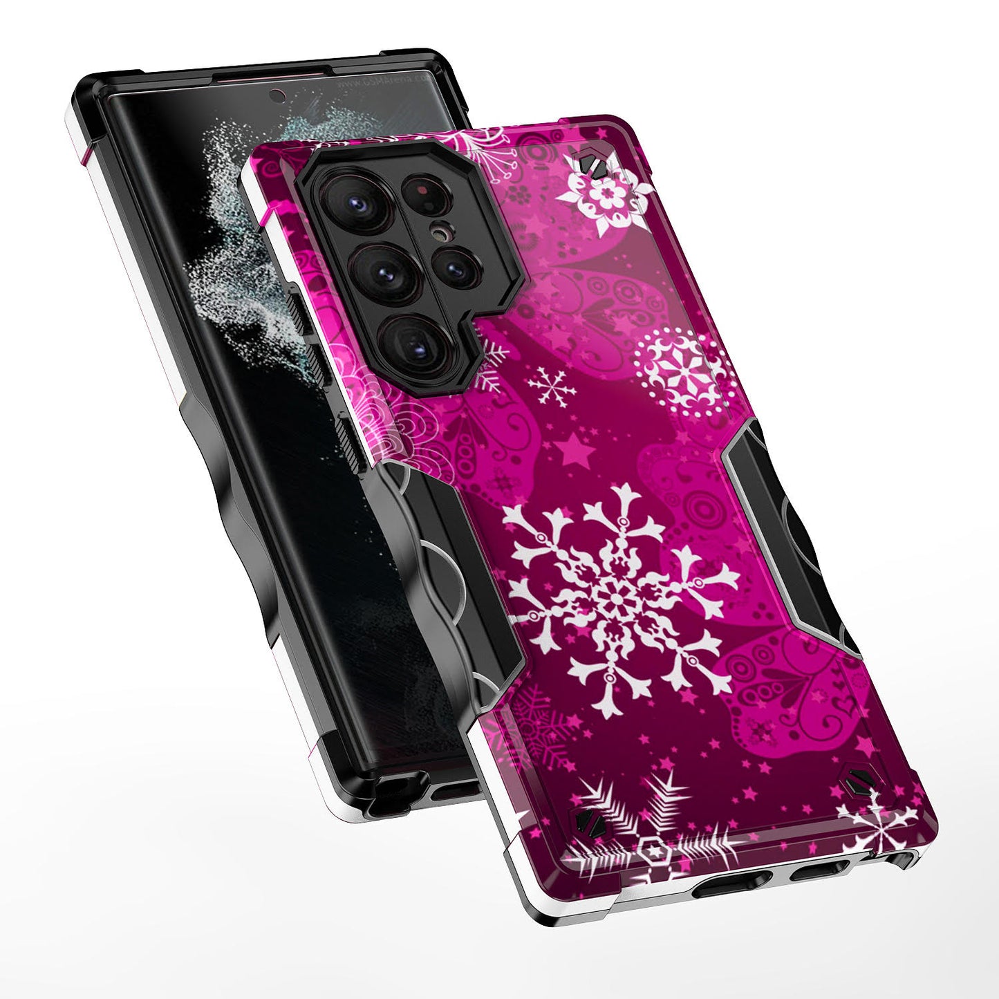 Case For Samsung Galaxy S22 ULTRA - Hybrid Grip Design Shockproof Phone Cover - Butterfly and Snowflakes