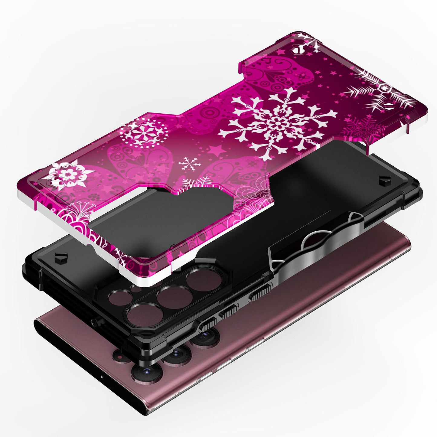 Case For Samsung Galaxy S22 ULTRA - Hybrid Grip Design Shockproof Phone Cover - Butterfly and Snowflakes